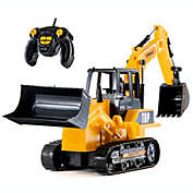 Top Race 8 Channel Full Functional RC Excavator Backhoe Loader, Battery Powered Electric RC Remote Control Construction Tractor with Lights & Sound TR-119