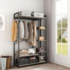 Alternate image 0 for Yeah Depot JHX Free-Standing Closet Organizer with Storage Box & Side Hook, Portable Garment Rack with 6 Shelves and Hanging Rod, Black Metal Frame&Rustic Board Finish, Hanging Closet Shelves(Light Ivory).