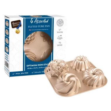 Baker's Secret Fluted Cake Pan, Mini Loves Edition, Double Non-Stick Layers, Die Cast Aluminum, Mini Fluted Cake Pan. View a larger version of this product image.