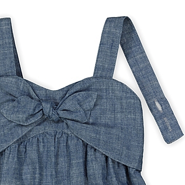 Hope & Henry Girls&#39; Bow Front Wide Leg Jumpsuit (Blue Chambray, 3). View a larger version of this product image.