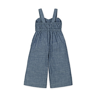 Hope & Henry Girls&#39; Bow Front Wide Leg Jumpsuit (Blue Chambray, 3). View a larger version of this product image.