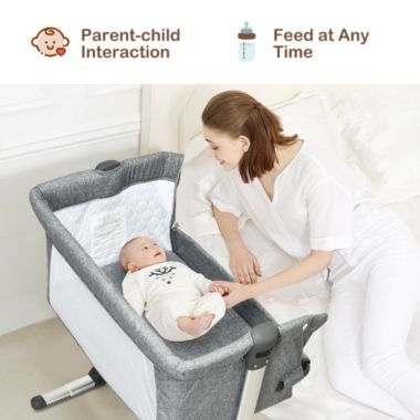 Slickblue Travel Portable Baby Bed Side Sleeper  Bassinet Crib with Carrying Bag-Gray. View a larger version of this product image.