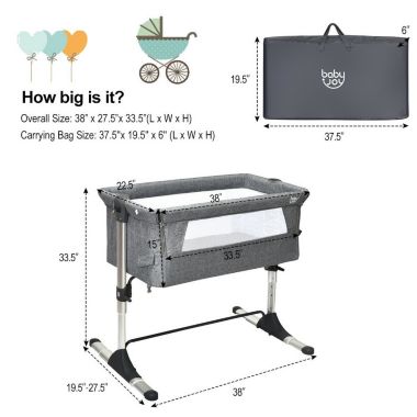 Slickblue Travel Portable Baby Bed Side Sleeper  Bassinet Crib with Carrying Bag-Gray. View a larger version of this product image.