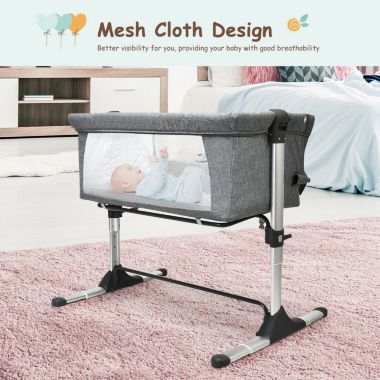 Slickblue Travel Portable Baby Bed Side Sleeper  Bassinet Crib with Carrying Bag-Gray. View a larger version of this product image.