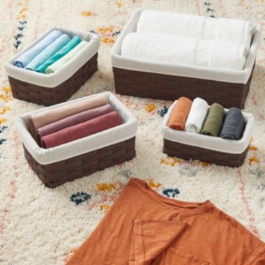Juvale 5 Piece Brown Wicker Baskets with Cloth Lining for Storage, Lined Bins for Organizing Closet Shelves (3 Sizes). View a larger version of this product image.