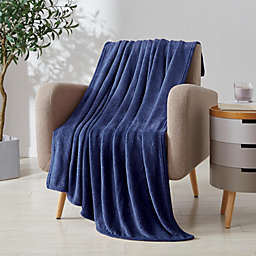 Kate Aurora Ultra Soft & Plush Ogee Damask Fleece Throw Blanket Covers - 50 in. W x 60 in. L - Navy