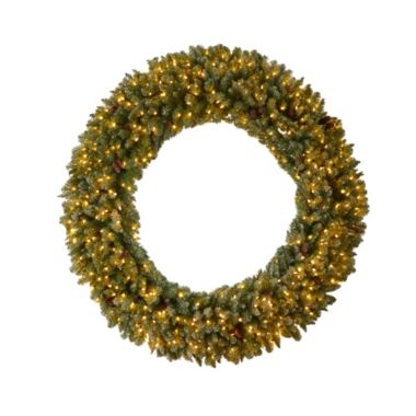 Nearly Natural Home Decorative 6' Giant Flocked Artificial Christmas Wreath with Pinecones, 400 Clear LED Lights and 920 Bendable Branches. View a larger version of this product image.
