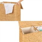 Alternate image 1 for Slickblue Natural 2-Bin Handwoven Hyacinth Linen Liner Laundry Hamper with Handles