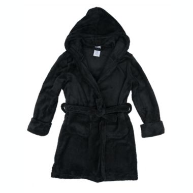 Leveret Kids Fleece Hooded Robe Neutral Solid Color. View a larger version of this product image.