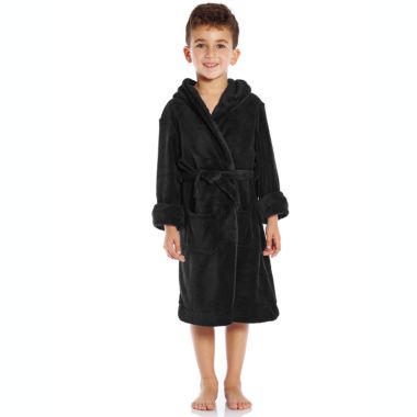 Leveret Kids Fleece Hooded Robe Neutral Solid Color. View a larger version of this product image.