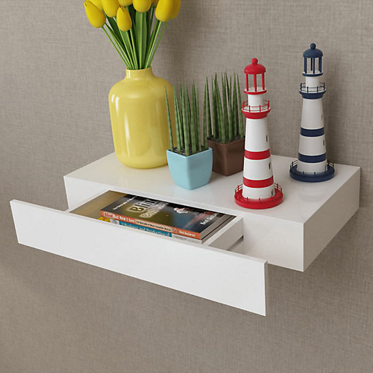 vidaXL Wall-mounted Drawer Shelf Floating White Sonoma Oak 23.6" Chipboard 