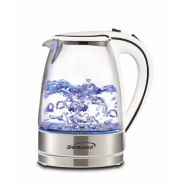Brentwood 1.7L Tempered Glass Tea Kettle in White. View a larger version of this product image.
