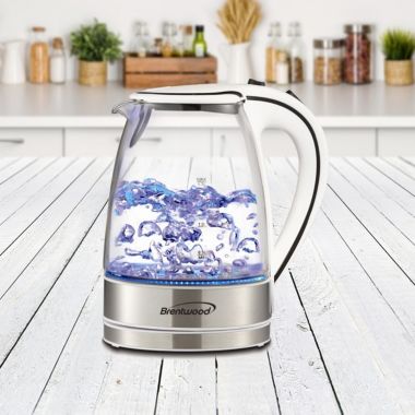 Brentwood 1.7L Tempered Glass Tea Kettle in White. View a larger version of this product image.
