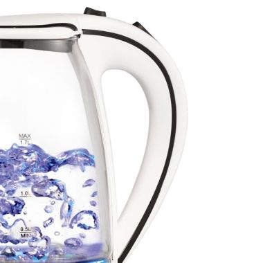 Brentwood 1.7L Tempered Glass Tea Kettle in White. View a larger version of this product image.