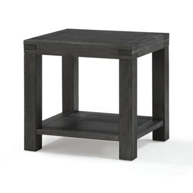 Slickblue Wooden End Table with Block Legs and Open Shelf, Dark Gray. View a larger version of this product image.