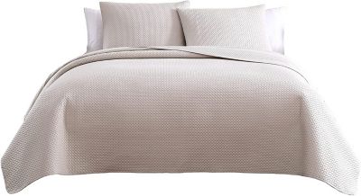 The Nesting Company Aspen 3 Piece Bedding Collection Embossed Quilt Coverlet Bedspread with 2 Pillow Shams Ultra Luxuriously Soft Lightweight and Comfortable Microfiber - Queen - Taupe