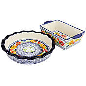 Gibson Luxembourg 10.5 inch Pie Dish and 10 inch Bakeware set in stoneware