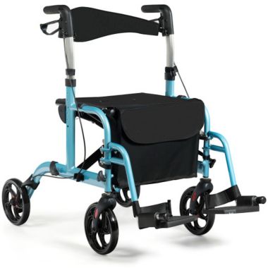 Slickblue 2-in-1 Adjustable Folding Handle Rollator Walker with Storage Space-Blue. View a larger version of this product image.