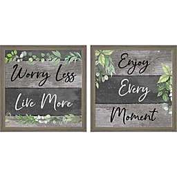 Great Art Now Worry Less, Live More by ND Art & Design 14-Inch x 14-Inch Framed Wall Art (Set of 2)