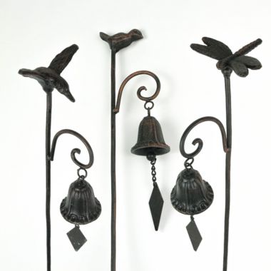 Things2Die4 Set of 3 Metal Humming Bird Butterfly Garden Stake Bell Outdoor Decor Yard Art. View a larger version of this product image.