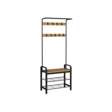 VASAGLE Coat Rack, Shoe Bench, Hall Tree with Storage Shelf for Entryway, Industrial Accent Furniture with Steel Frame, 3-in-1 Design, Easy Assembly, Honey Brown and Black. View a larger version of this product image.