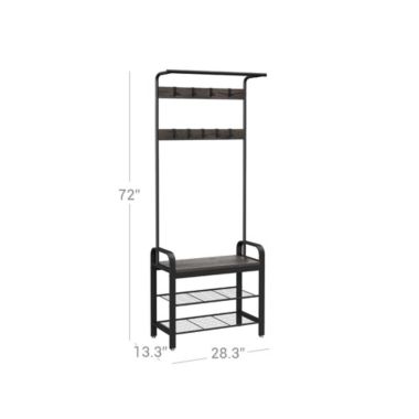 VASAGLE Coat Rack, Shoe Bench, Hall Tree with Storage Shelf for Entryway, Industrial Accent Furniture with Steel Frame, 3-in-1 Design, Easy Assembly, Honey Brown and Black. View a larger version of this product image.