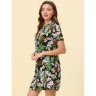 Alternate image 2 for cheibear Womens Nightgown Pajama Satin Sleepshirts Button Down Floral Lounge Shirt Dress, Loungewear Sleepwear Sleepshirts Nightdress Regular Fit Gown Dress, L Black