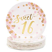 Blue Panda 48 Pack Rose Gold and Pink Sweet 16 Birthday Plates for 16th Birthday Party (9 In)