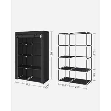 SONGMICS Portable Closet, Clothes Storage Organizer with 6 Shelves, 1 Clothes Hanging Rail, Non-Woven Fabric Closet, Metal Frame, 17.7 x 41.3 x 66.1 Inches, Black. View a larger version of this product image.