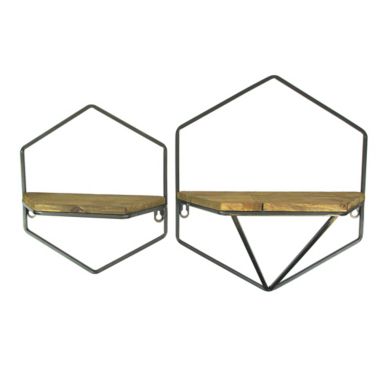 Things2Die4 Wood Metal Geometric Decorative Wall Hanging Floating Shelves Home Decor Set of 2. View a larger version of this product image.