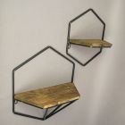 Alternate image 1 for Things2Die4 Wood Metal Geometric Decorative Wall Hanging Floating Shelves Home Decor Set of 2
