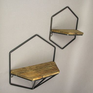 Things2Die4 Wood Metal Geometric Decorative Wall Hanging Floating Shelves Home Decor Set of 2. View a larger version of this product image.
