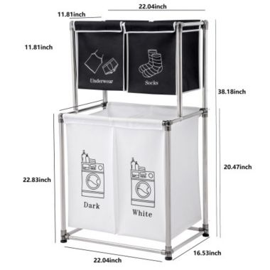 Gotcust Laundry Hamper 2 Tier Laundry Sorter with 4 Removable Bags for Organizing Clothes. View a larger version of this product image.