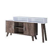 FC Design Two-Toned 72"W Console Table with Two Door Storage Cabinet and Two Shelves in Hazelnut & White Finish