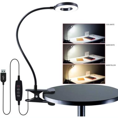 Stock Preferred Clip On Desk Lamp LED Flexible Arm USB Corded - Dimmable Ring Light. View a larger version of this product image.