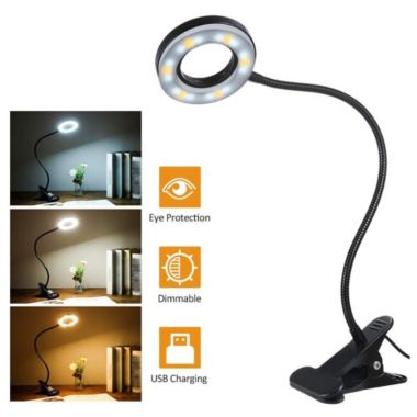 Stock Preferred Clip On Desk Lamp LED Flexible Arm USB Corded - Dimmable Ring Light. View a larger version of this product image.