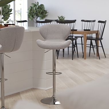 Merrick Lane Quincy Adjustable Height Barstool Contemporary Gray Fabric Bar Height Stool with Curved Back and Chrome Base with Footrest. View a larger version of this product image.