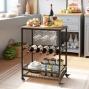 Homfa Wine Bar Cart and Glass Holders Rustic Brown