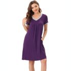 Alternate image 0 for cheibear Women's Soft Sleepwear Lounge Dress V-neck with Pockets Soft Nightshirt Pajama Nightgown, Medium Purple