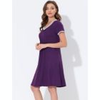 Alternate image 2 for cheibear Women's Soft Sleepwear Lounge Dress V-neck with Pockets Soft Nightshirt Pajama Nightgown, Medium Purple