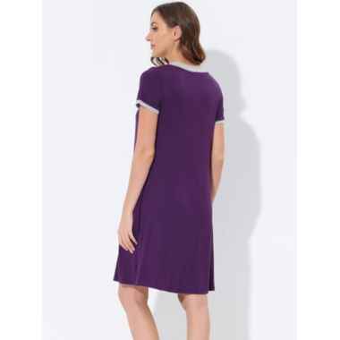 cheibear Women's Soft Sleepwear Lounge Dress V-neck with Pockets Soft Nightshirt Pajama Nightgown, Medium Purple. View a larger version of this product image.