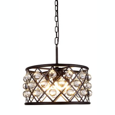 Elegant Lighting 1213 Madison Collection Pendant 16"D x 9"H - 4 Lights Matte Black Finish - Royal Cut Crystals. View a larger version of this product image.