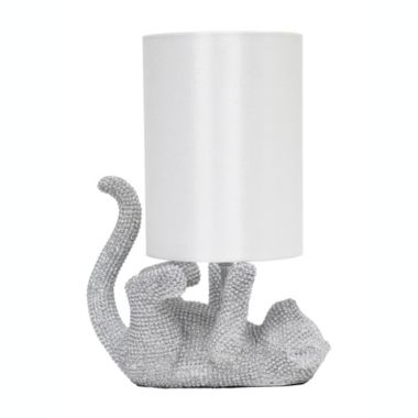 Elegant Designs 12.6" Contemporary Glam Bejeweled Rhinestone Look Animal Playful Kitty Cat Kids Desk Nightstand Table Lamp With Faux Silk Fabric Shade, Silver. View a larger version of this product image.