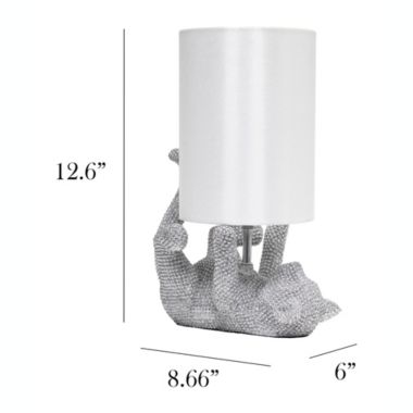 Elegant Designs 12.6" Contemporary Glam Bejeweled Rhinestone Look Animal Playful Kitty Cat Kids Desk Nightstand Table Lamp With Faux Silk Fabric Shade, Silver. View a larger version of this product image.