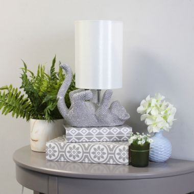Elegant Designs 12.6" Contemporary Glam Bejeweled Rhinestone Look Animal Playful Kitty Cat Kids Desk Nightstand Table Lamp With Faux Silk Fabric Shade, Silver. View a larger version of this product image.