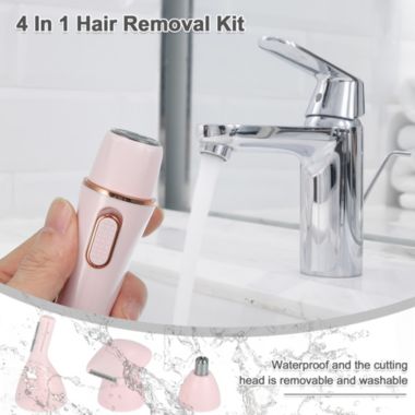 Unique Bargains Facial Hair Removal Kit for Women, 4 in 1 Hair Trimmer Hair Remover for Eyebrow, Legs, Bikini, Nose, with USB Charger, Pink. View a larger version of this product image.