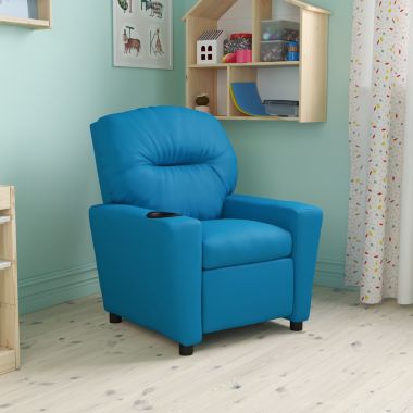 Flash Furniture Chandler Contemporary Turquoise Vinyl Kids Recliner with Cup Holder. View a larger version of this product image.