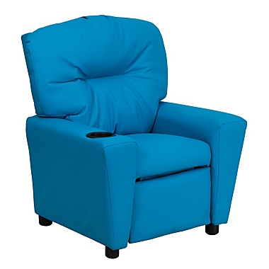 Flash Furniture Chandler Contemporary Turquoise Vinyl Kids Recliner with Cup Holder. View a larger version of this product image.