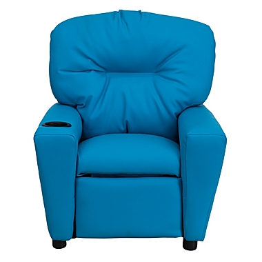 Flash Furniture Chandler Contemporary Turquoise Vinyl Kids Recliner with Cup Holder. View a larger version of this product image.