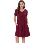 Alternate image 0 for cheibear Women's Soft Sleepwear Lounge Dress Strtechy with Pockets Soft Nightshirt Pajama Nightgown, Large Red
